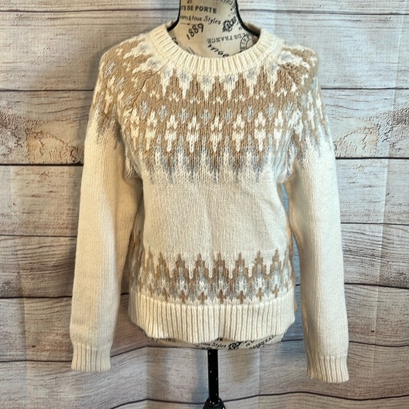 Club Monaco Tumblinah Fair Isle Sweater Crewneck Natural Size Small Chunky Knit - Picture 2 of 12